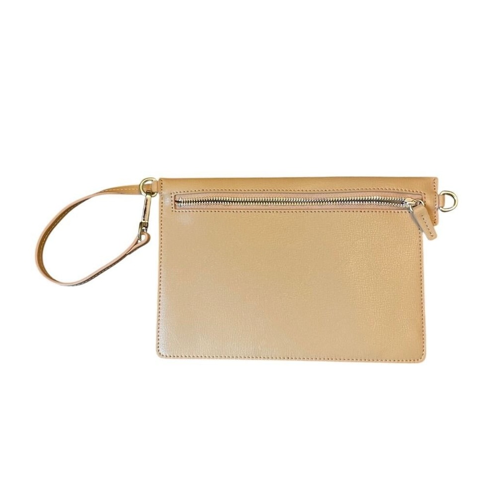 Tan Pebbled Leather Wristlet Clutch Pouch Leatherology Minimalist Quiet Luxury - Picture 2 of 8